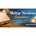 Banner advertising Mektup Yazdırma Örnekleri with envelopes rose fountain pen ink and quill on a wooden desk shows website metkupyazdirmacomtr
