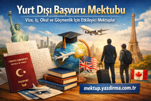 Turkish travel ad showing passports globe with a graduation cap airplane models and flags for Turkey USA UK and Canada with Eiffel Tower in the background promoting study abroad letters and a website