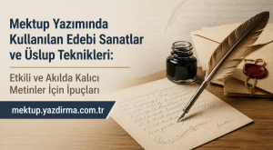 Başlıkla birlikte mürekkep şişesi tüy kalem ve zarfların bulunduğu klasik yazı temalı banner mektup yazımına odaklanır