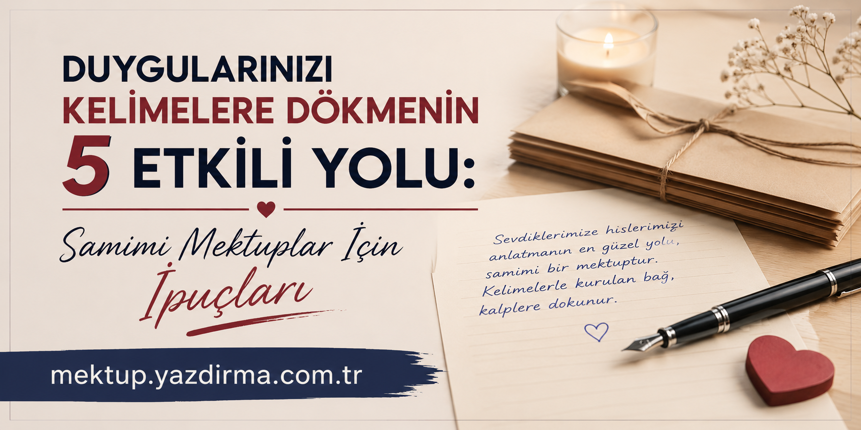 Afiş Duygularınızı kelimelere dökmenin 5 etkili yolu yazılı başlık mum ve zarflı mektuplarla sıcak masa düzeniyle birlikte